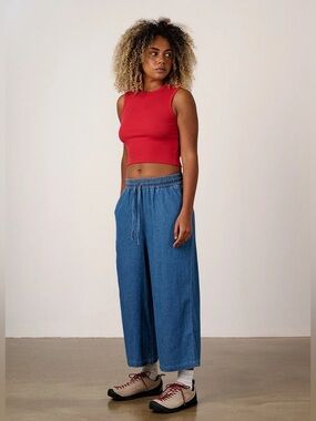 Lucy and Yak Cropped “Chuck” Pants in Mid-Wash Denim - Wide Leg